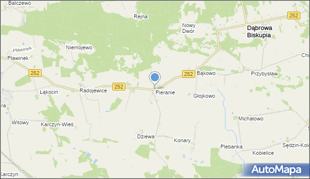mapa Pieranie, Pieranie gmina Dąbrowa Biskupia na mapie Targeo